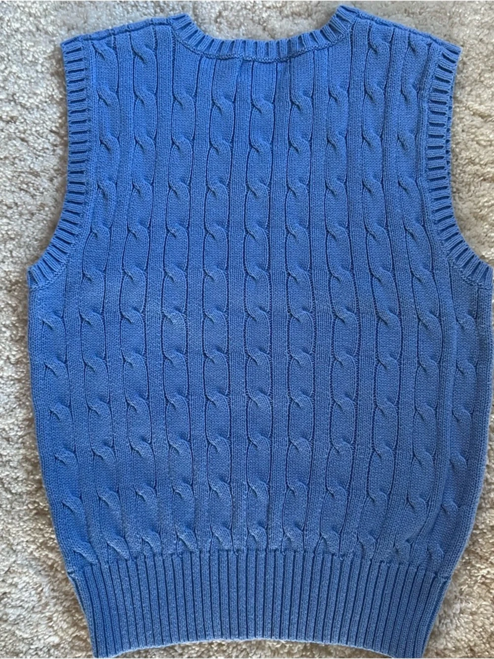 Ralph Lauren Blue Cable Knit V-Neck Sweater Vest with Yellow Pony (KB- 1D)
